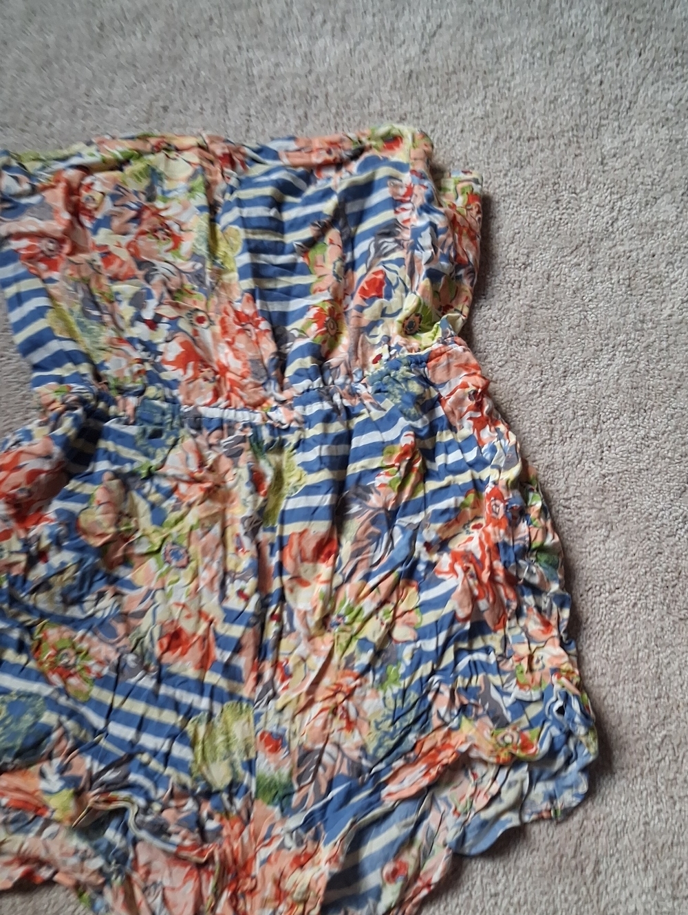 Floral Stripe Women’s Shorts - Blue & Coral